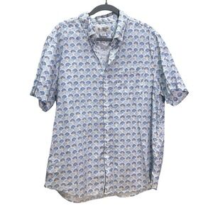 Original Penguin Mens XL Blue Orange Fan Print Linen Cotton Short Sleeve Shirt